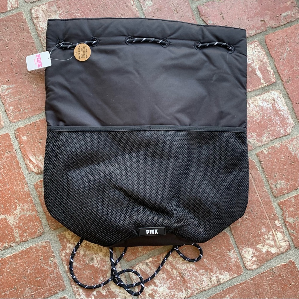 NWT VS PINK Black Drawstring Bag